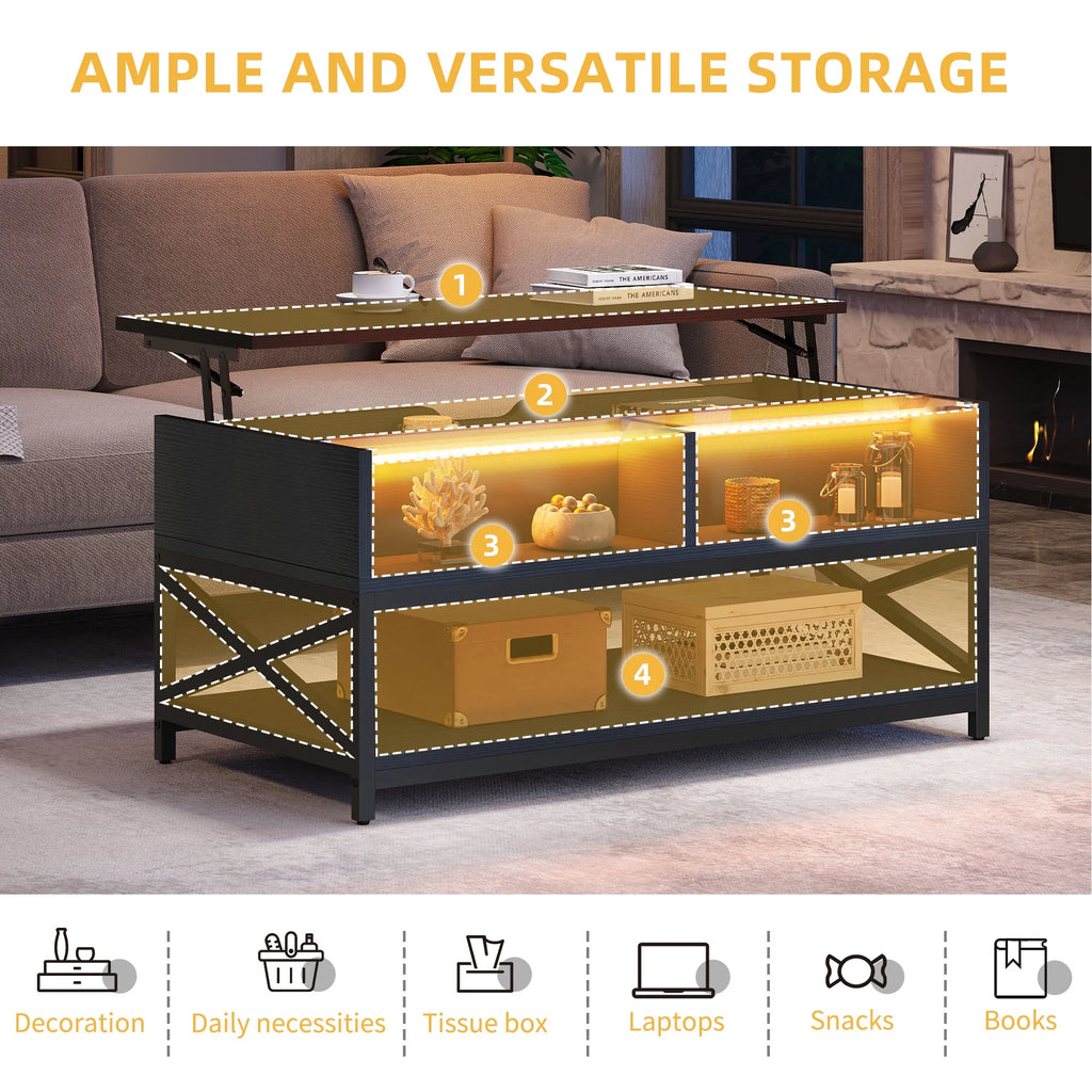 Black Lift Top Coffee Table with Storage F174