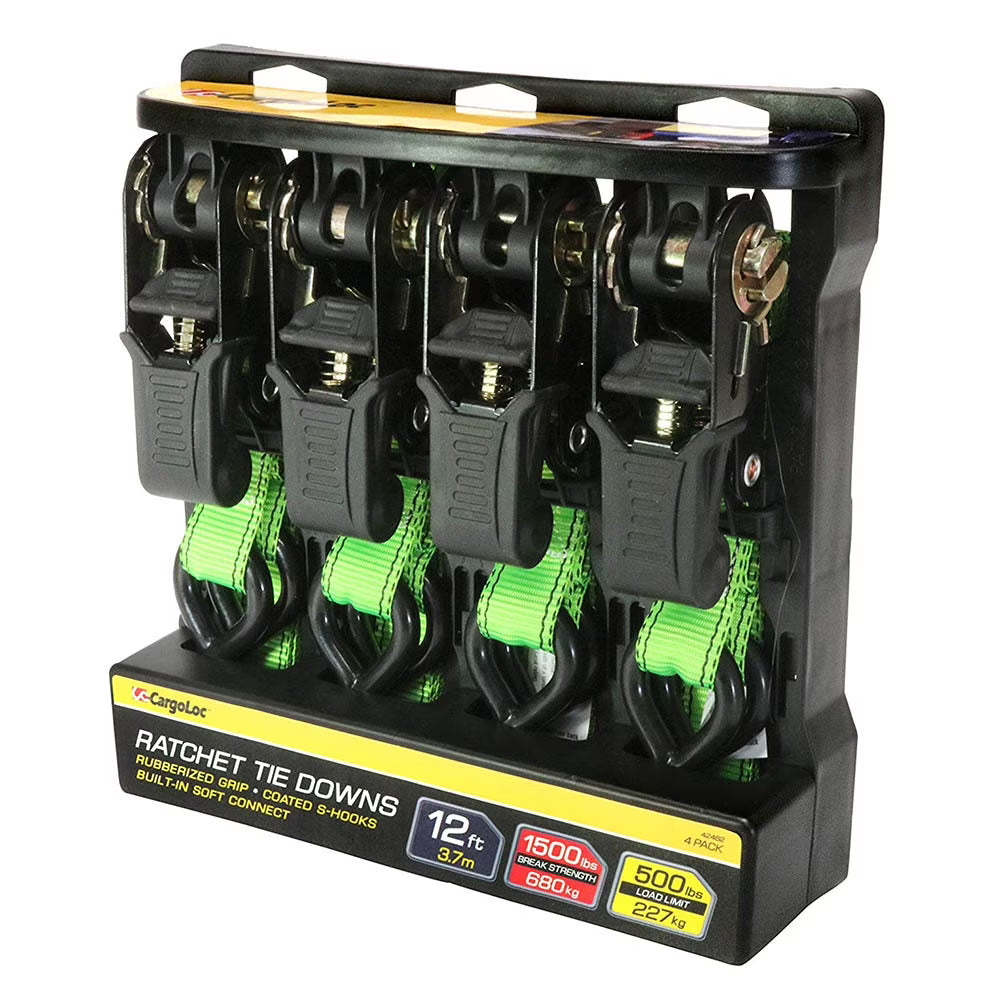 1 In x 12 Ft 500 LB Capacity Ratchet Tie Down Straps, 4 Pack K9347