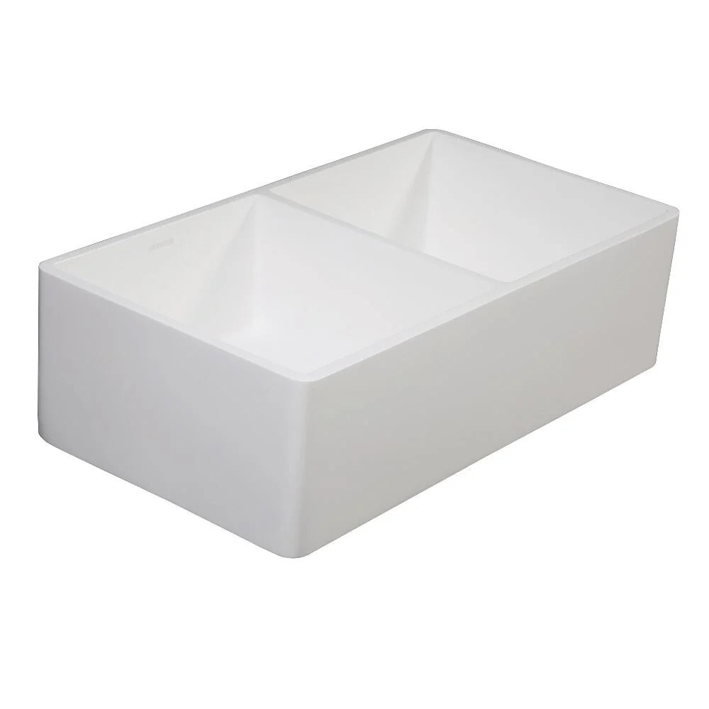 33 In. Double Bowl Farmhouse Kitchen Sink, Matte White U782527