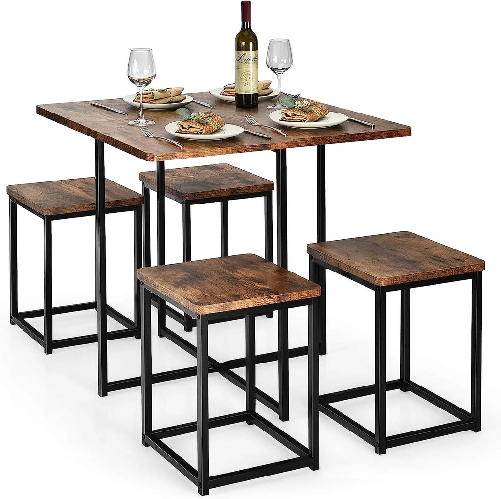 5 Piece Dining Table Set with Square Stools M388713