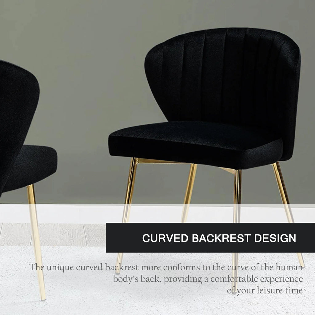 Black Velvet Upholstered Wingback Dining Chairs Set of 4 with Metal Legs S774645
