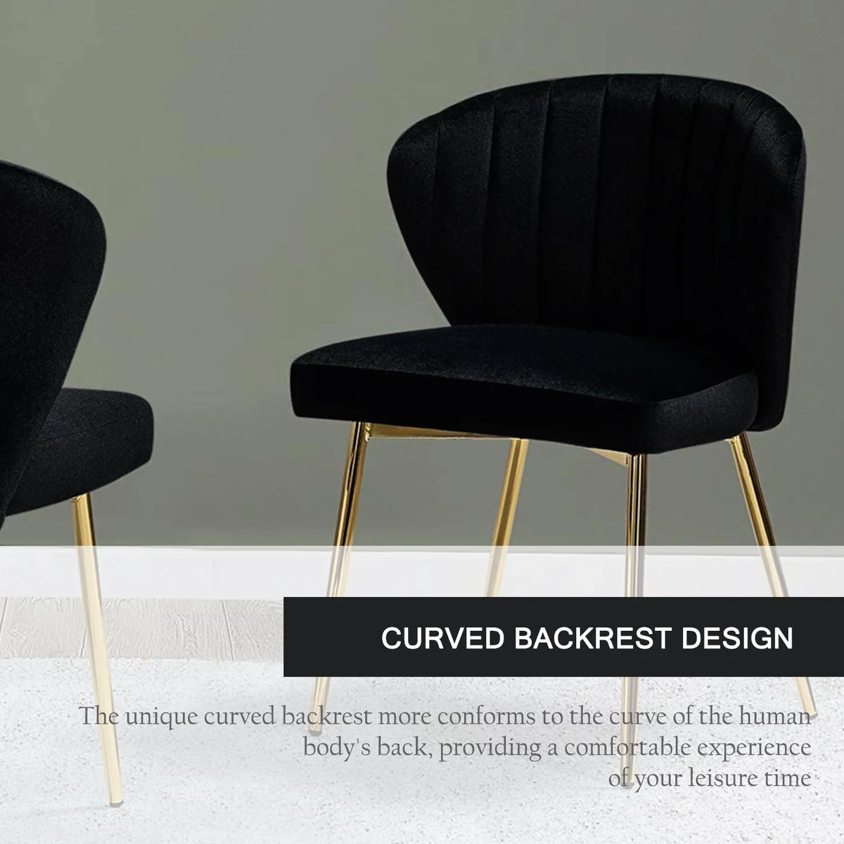 Black Velvet Upholstered Wingback Dining Chairs Set of 4 with Metal Legs S774645