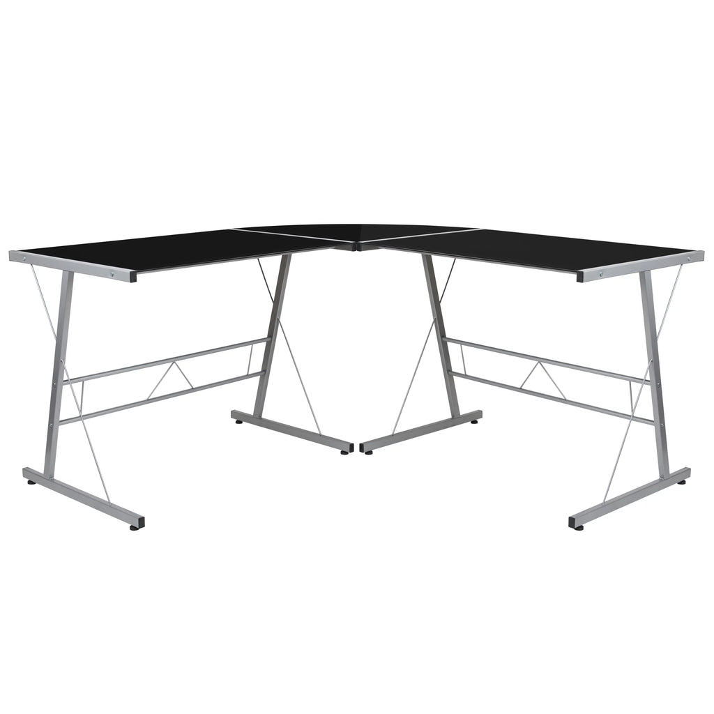 L-Shaped Gaming Desk with Black Tempered Glass Top Z49132