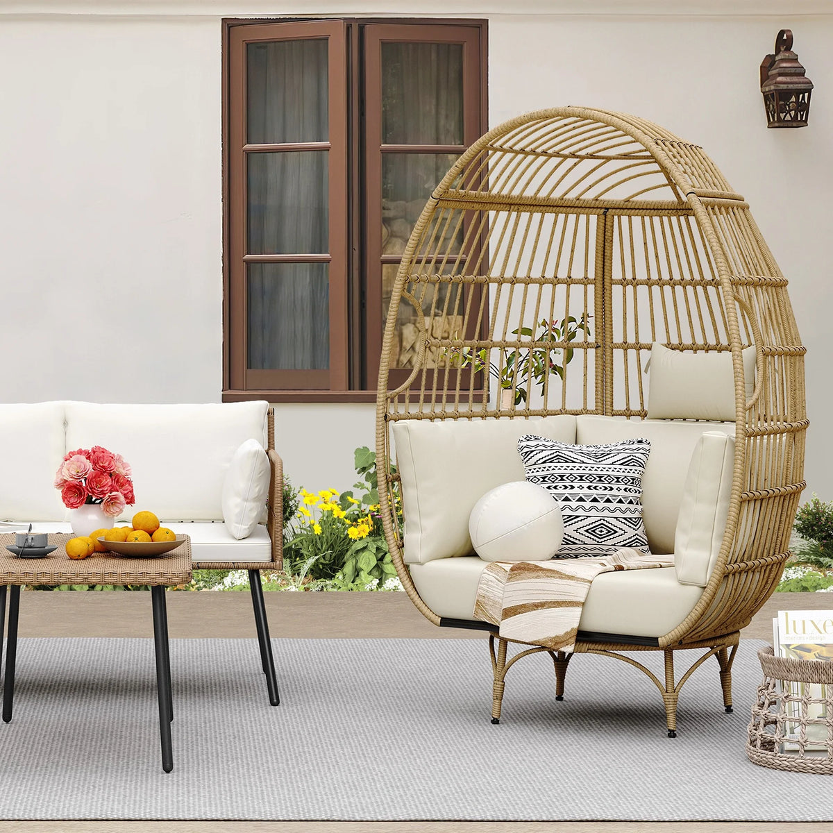 Patio Swivel Egg Chair with Cushions O748