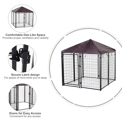 4.6' x 4.6' x 5' Black Welded Wire Outdoor Dog Kennel H359973