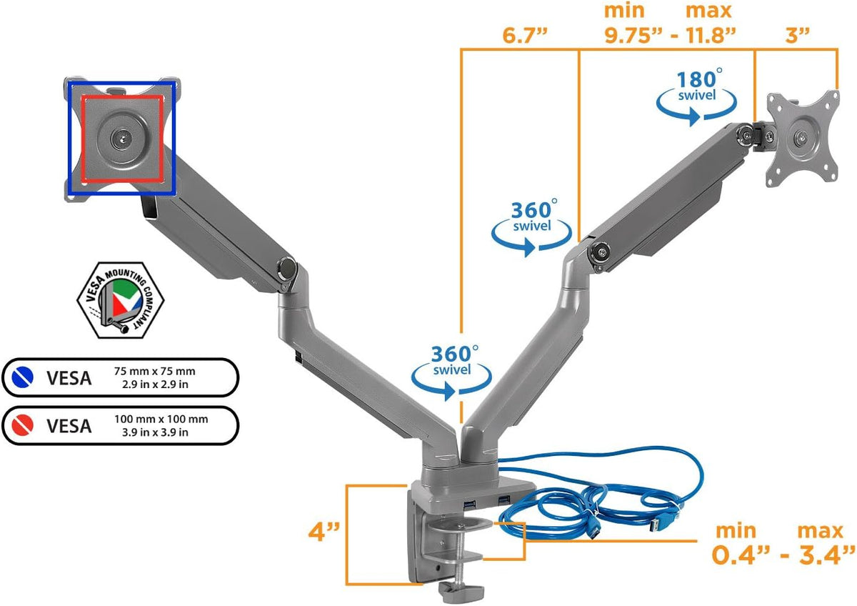 Dual Monitor Arm Mount Desk Stand with USB Ports F483422