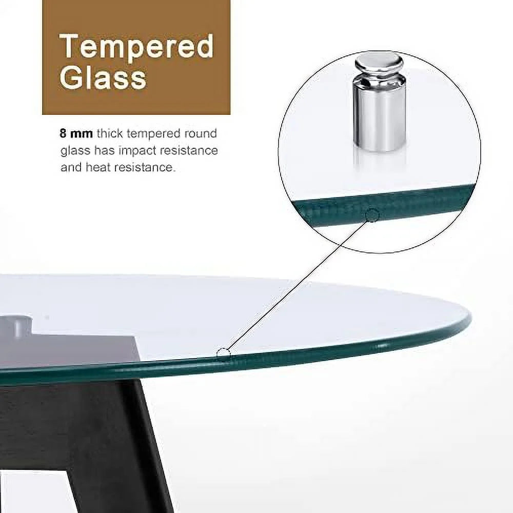 Round Glass Dining Table with Wood Legs 31.5 inch P270291