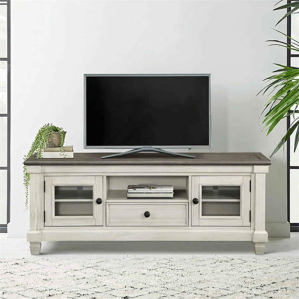 Antique White and Rosy Brown Wood TV Stand A6604
