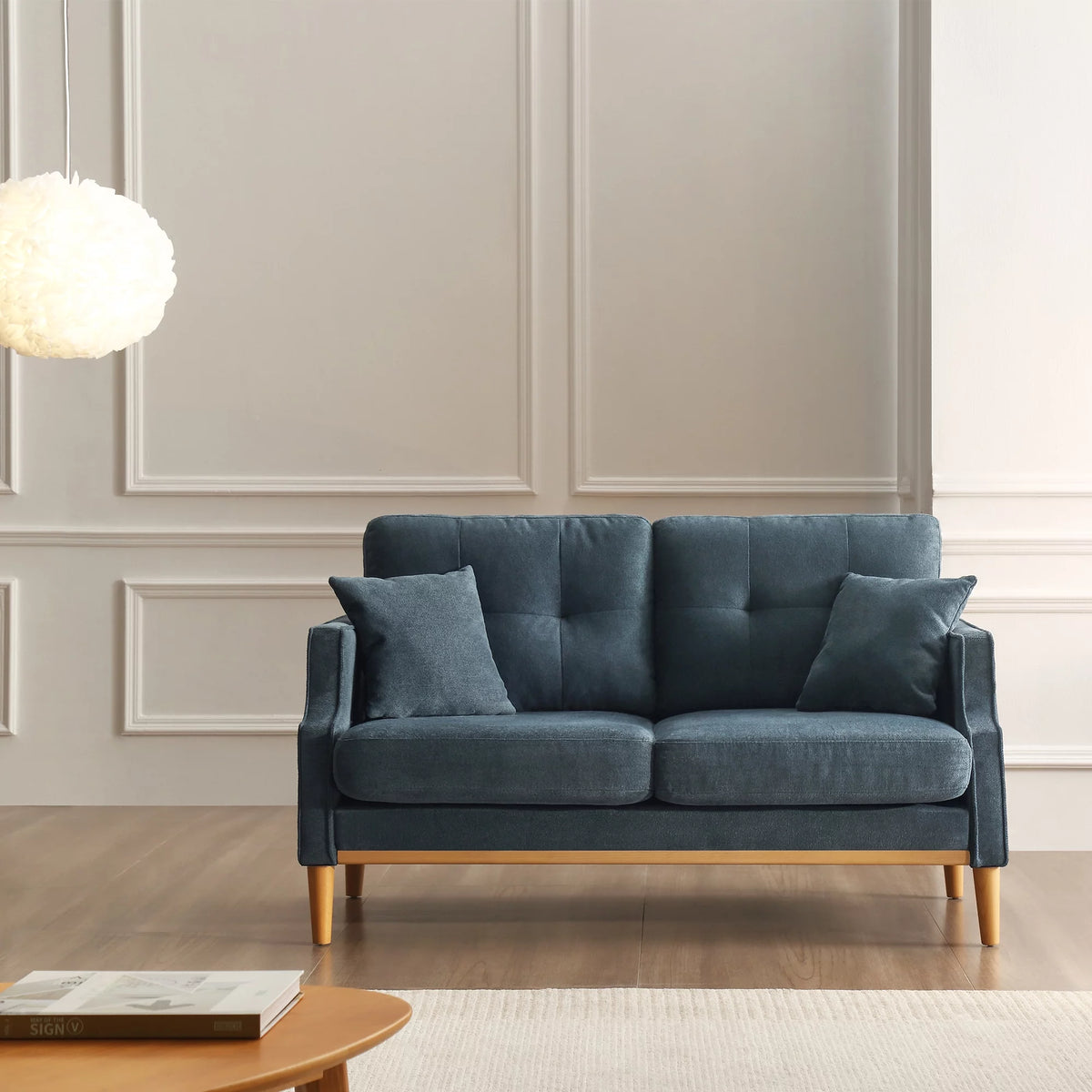Blue Sofa with Two Pillows and USB Charge Port S74838