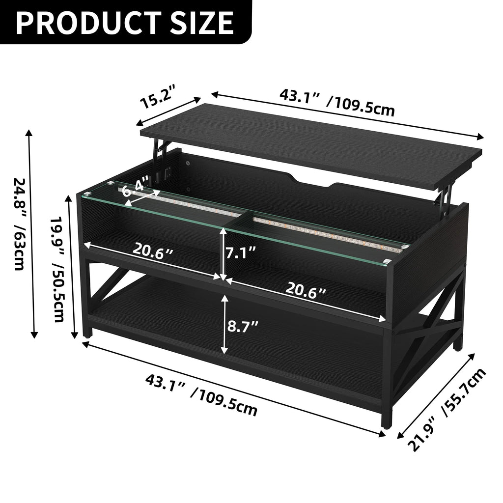 Black Lift Top Coffee Table with Storage F174