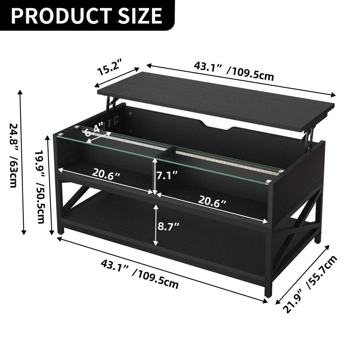 Black Lift Top Coffee Table with Storage F174