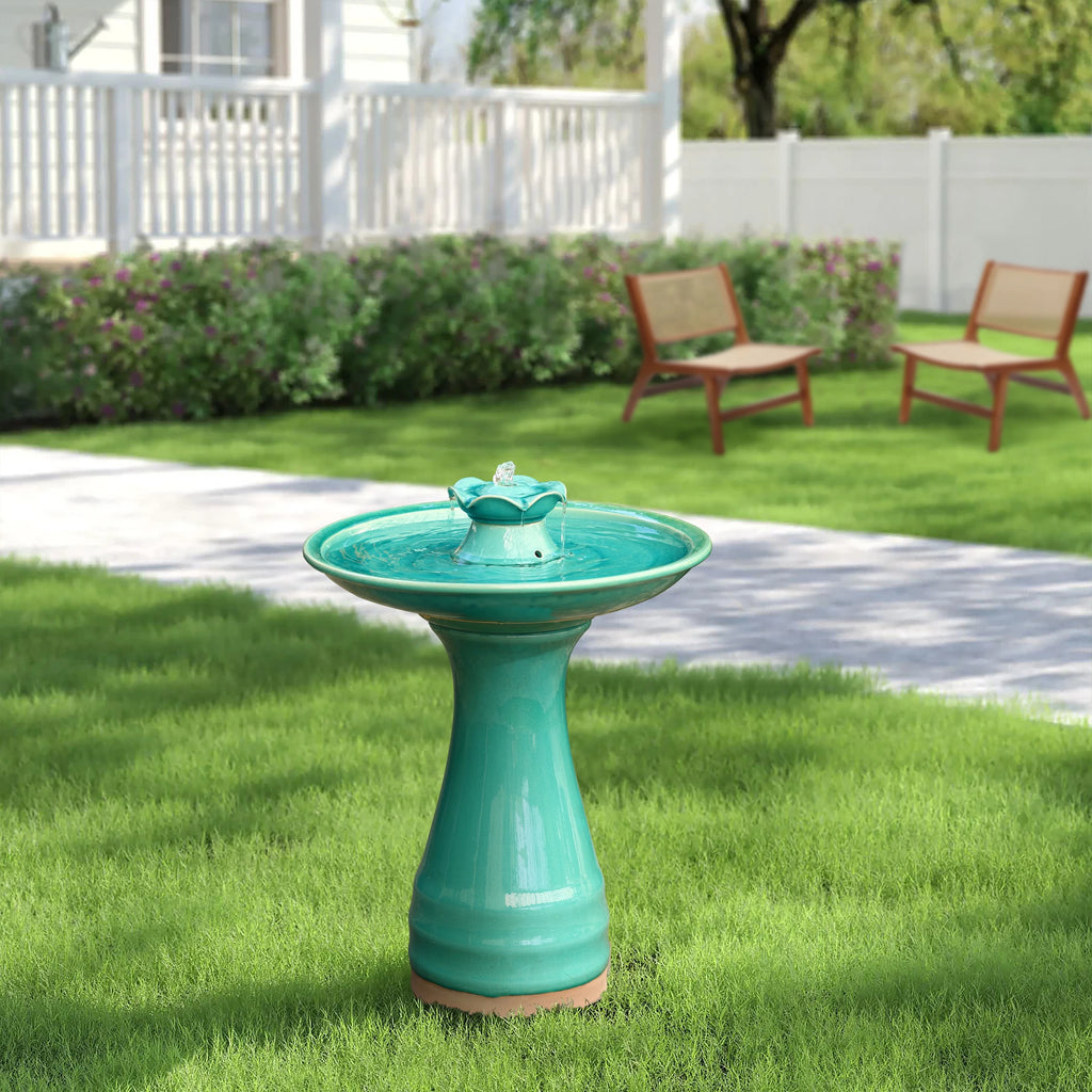 Aqua Glazed Ceramic Birdbath Fountain D2450