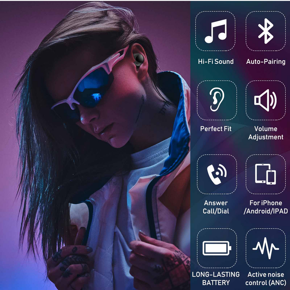 Black True Wireless Earbuds with Active Noise Cancelling F874490