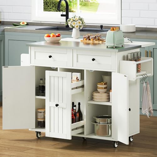 Black Kitchen Island on Wheels with Drop Leaf and Storage Cabinets Z5638
