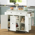 Black Kitchen Island on Wheels with Drop Leaf and Storage Cabinets Z5638