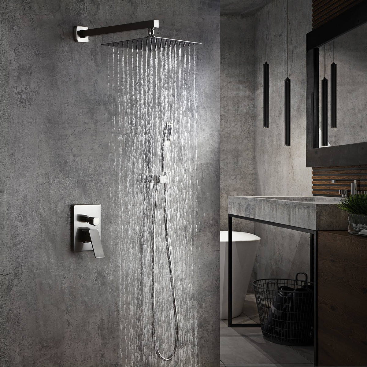 Wall Mounted Rainfall Shower Head Handheld Spray Square Shower Set L94329