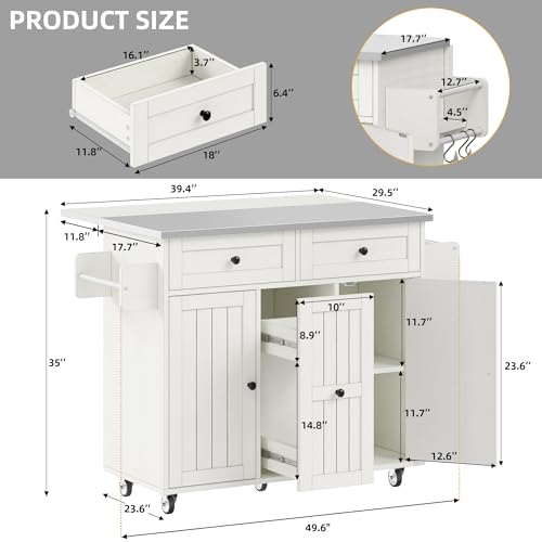 Black Kitchen Island on Wheels with Drop Leaf and Storage Cabinets Z5638