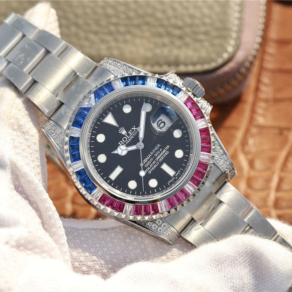Silver Blue Red Diamond 40mm Q2118