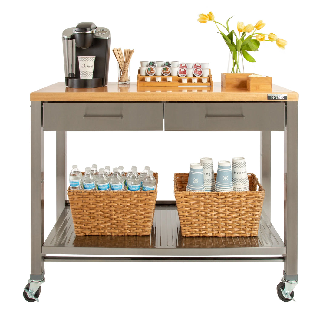 Stainless Steel Kitchen Island with Solid Wood Top G779268