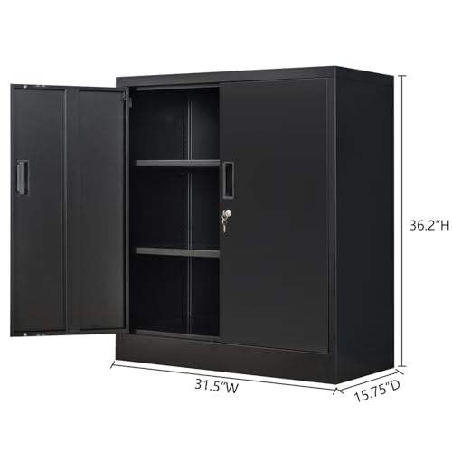 Metal Storage Cabinet with Locking Doors and 2 Drawers, White M7926