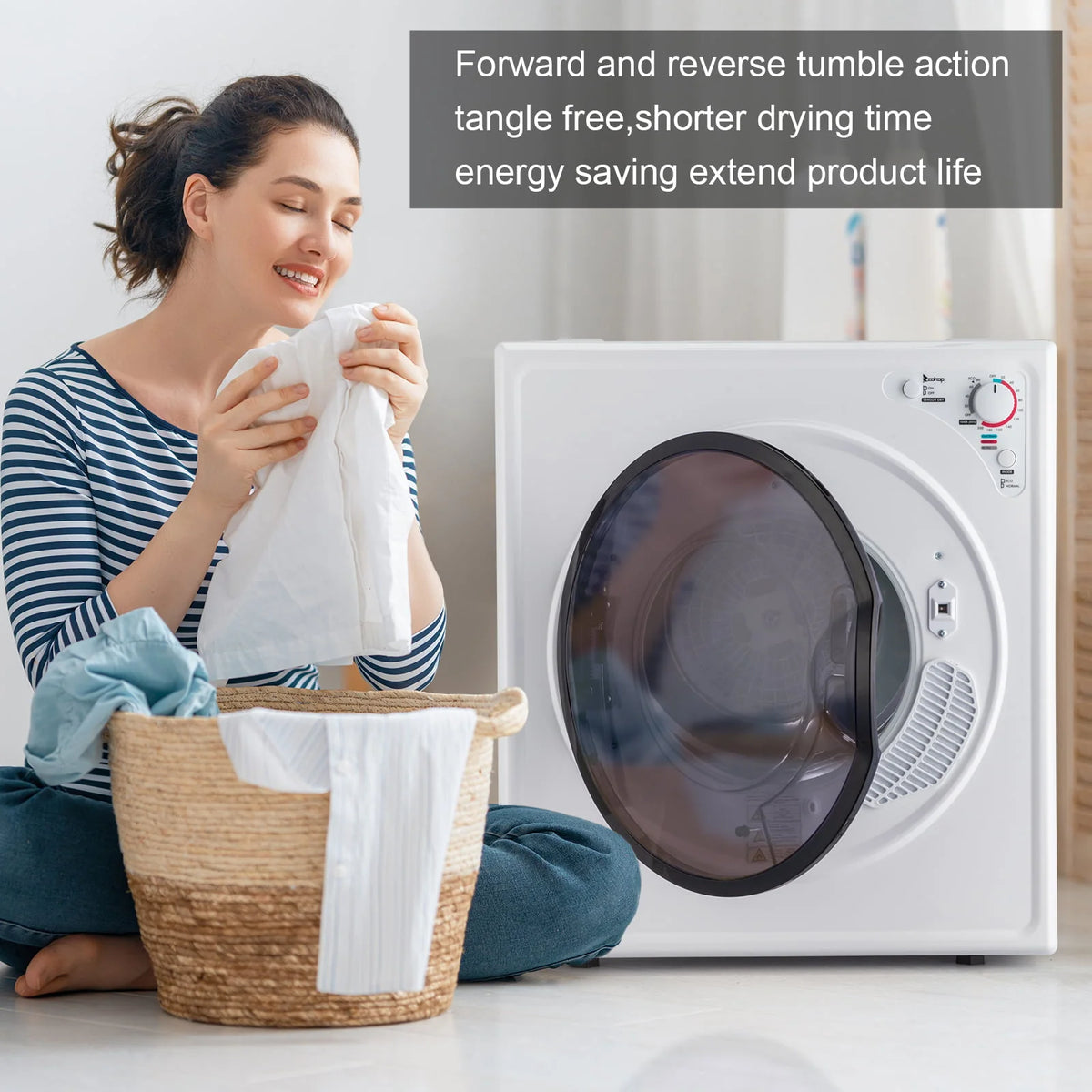 2.6CUFT Electric Compact Portable Clothes Dryer with Stainless Steel Tub, White D381361