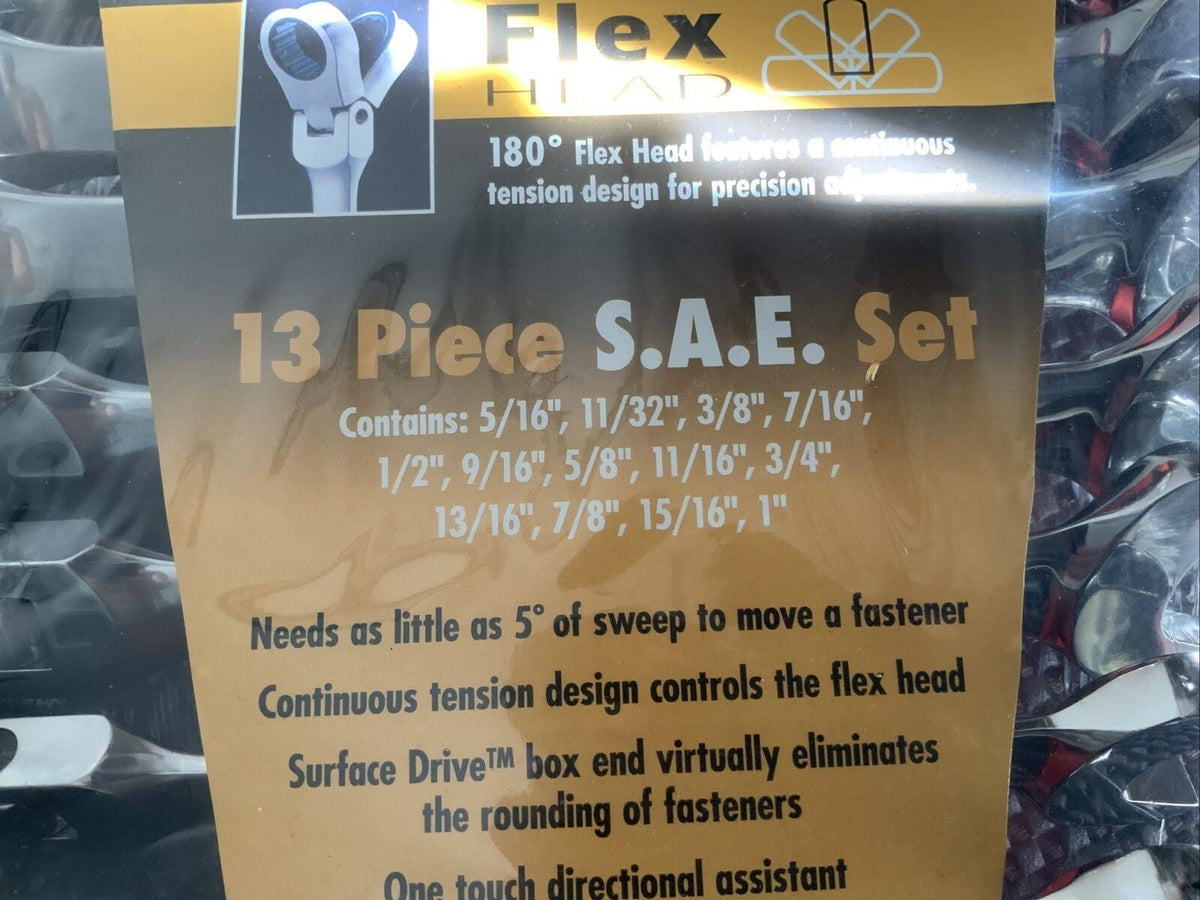 13 Piece Flex-Head Combination Ratcheting Wrench Set SAE P2749