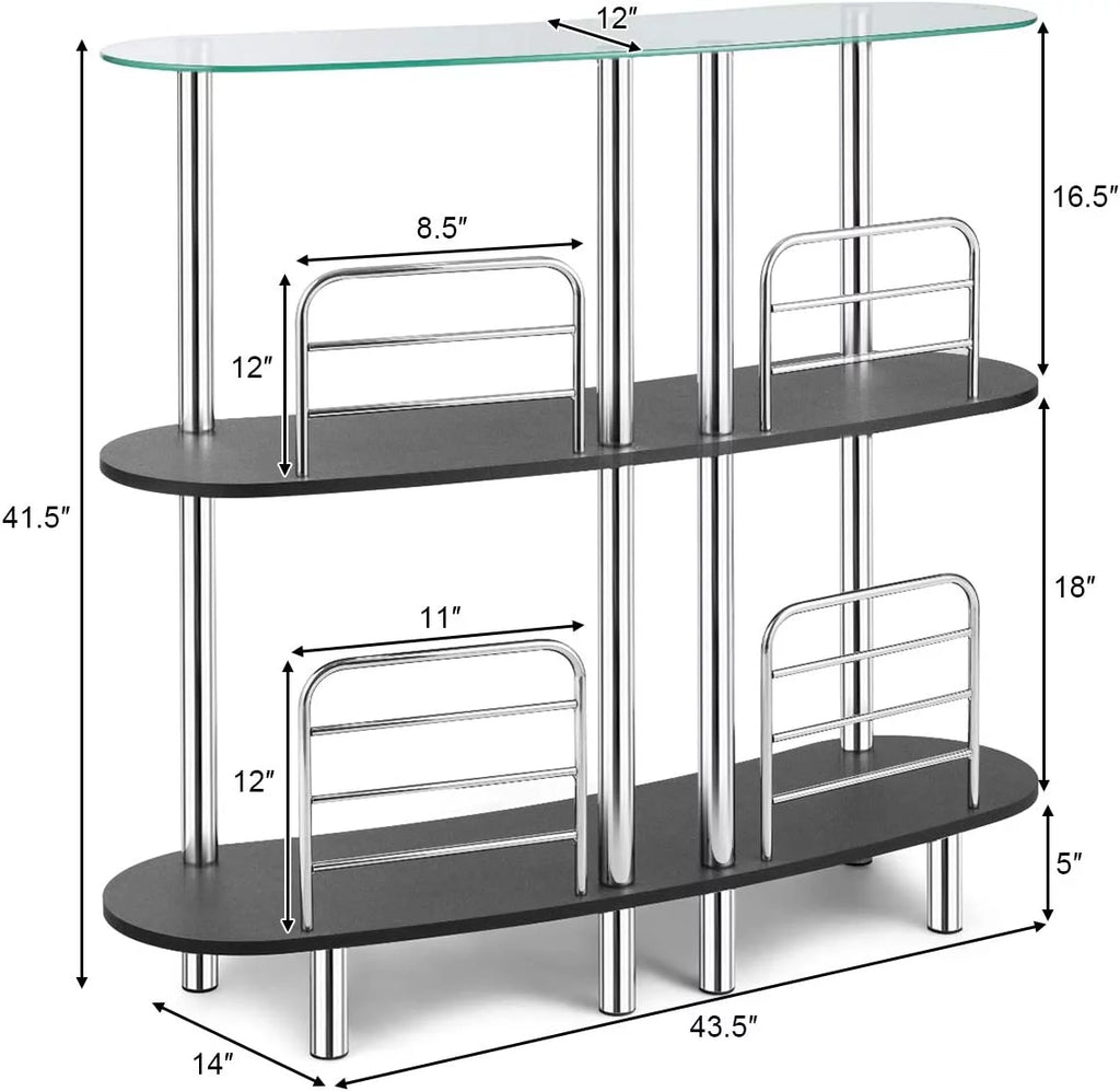 3-Tier Glass Liquor Bar Cabinet with Tempered Glass Counter Top Z474