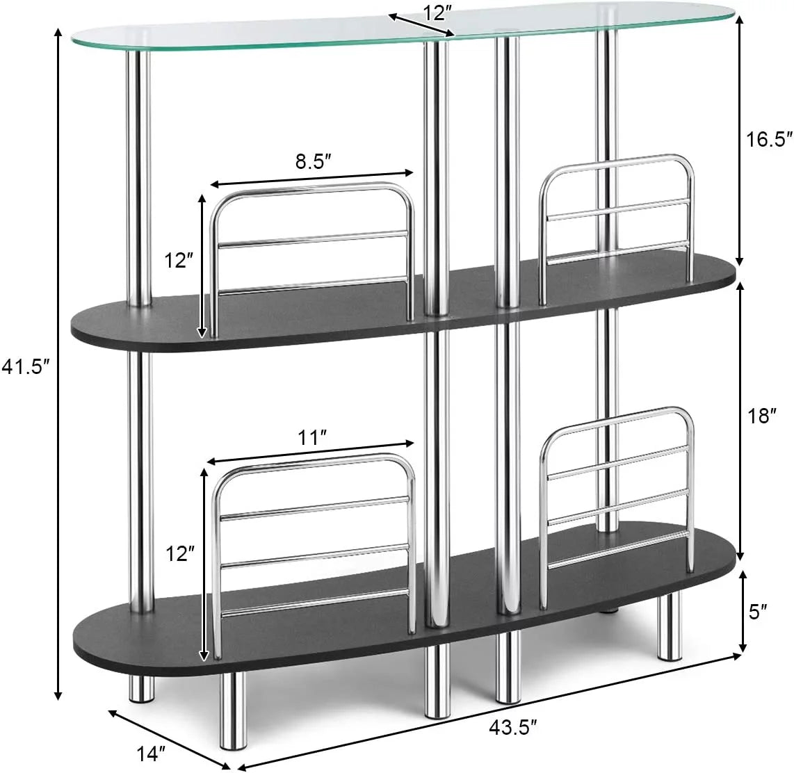3-Tier Glass Liquor Bar Cabinet with Tempered Glass Counter Top Z474