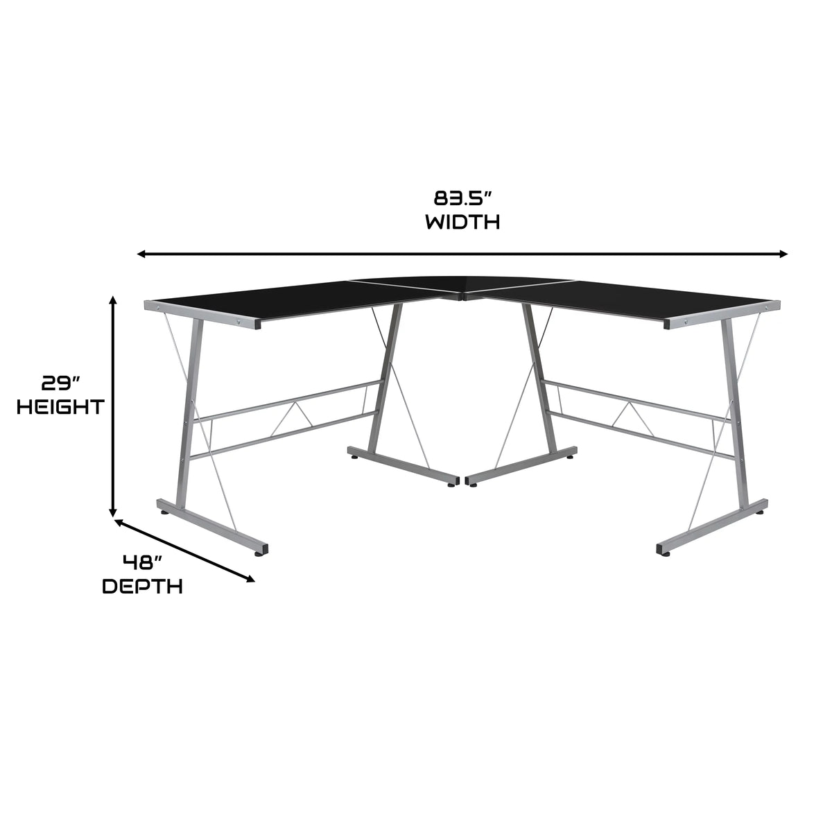 L-Shaped Gaming Desk with Black Tempered Glass Top Z49132