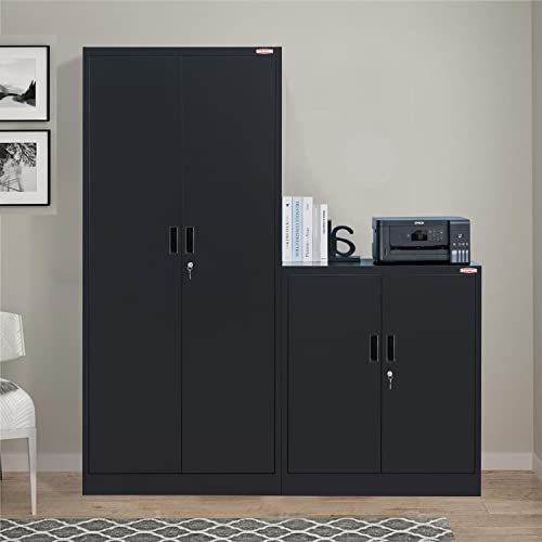Metal Storage Cabinet with Locking Doors and 2 Drawers, White M7926
