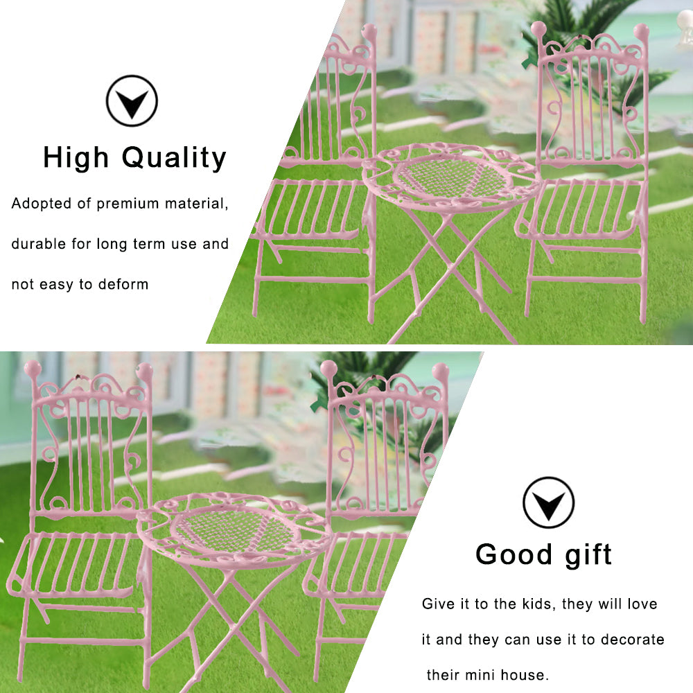 Miniature Metal Pink Table Chair for Dolls House Furniture S976324