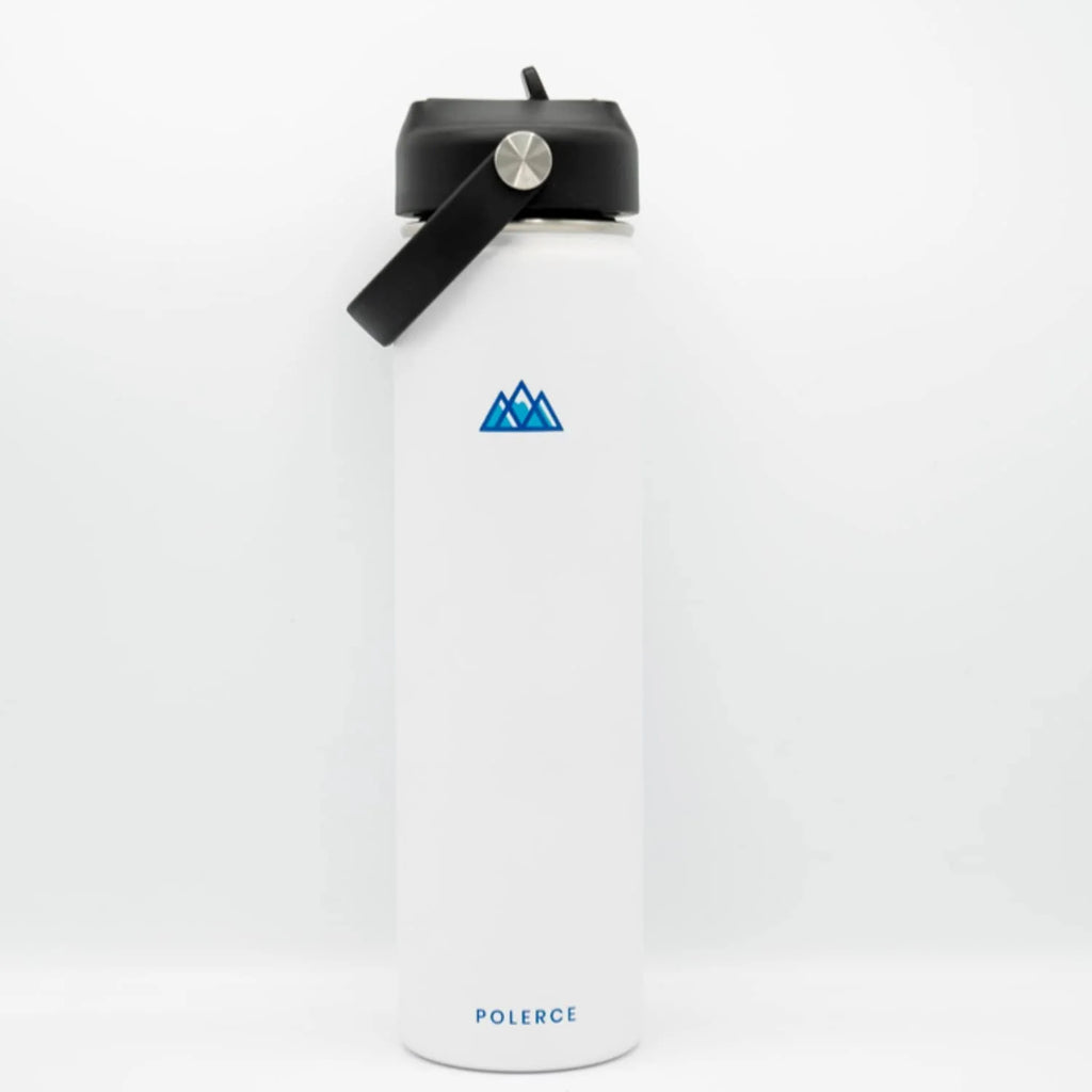 24 Oz White Stainless Steel Vacuum Insulated Bottle with 3 Lids N236