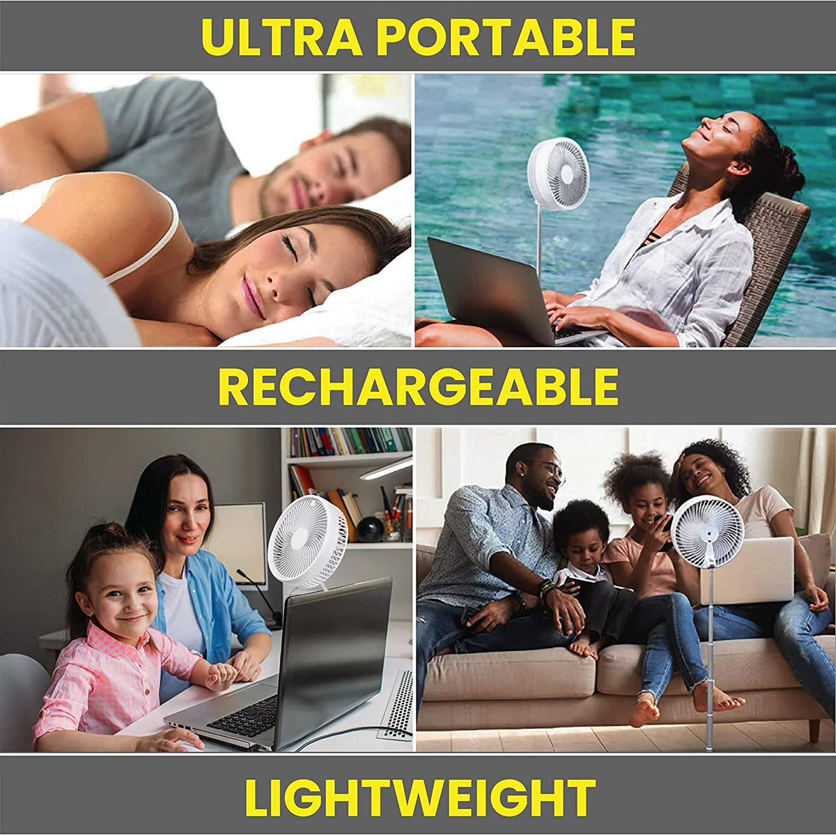 Adjustable Height 40 in. Foldable Portable Rechargeable Floor and Table Fan J331
