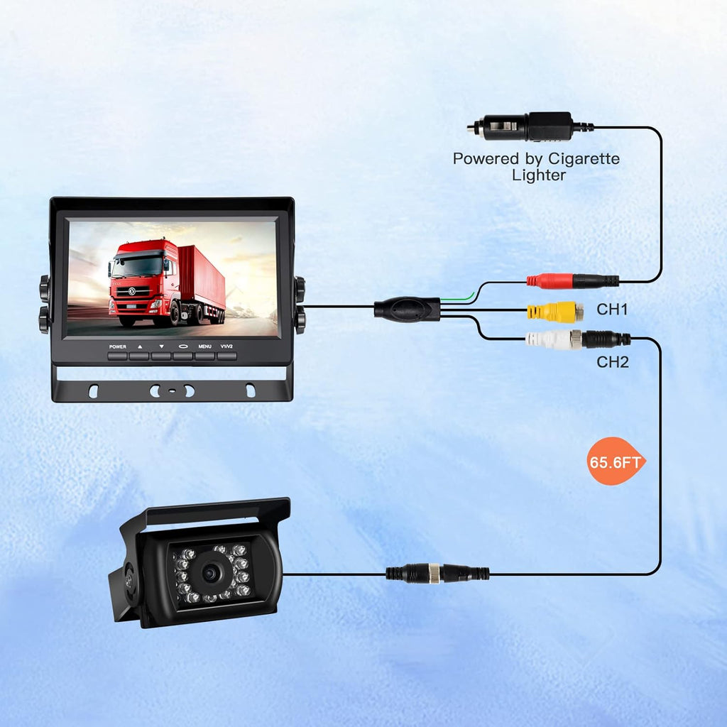 RV Backup Camera with 7 Inch Monitor Kit 18 IR LED Rear View Camera Q8195
