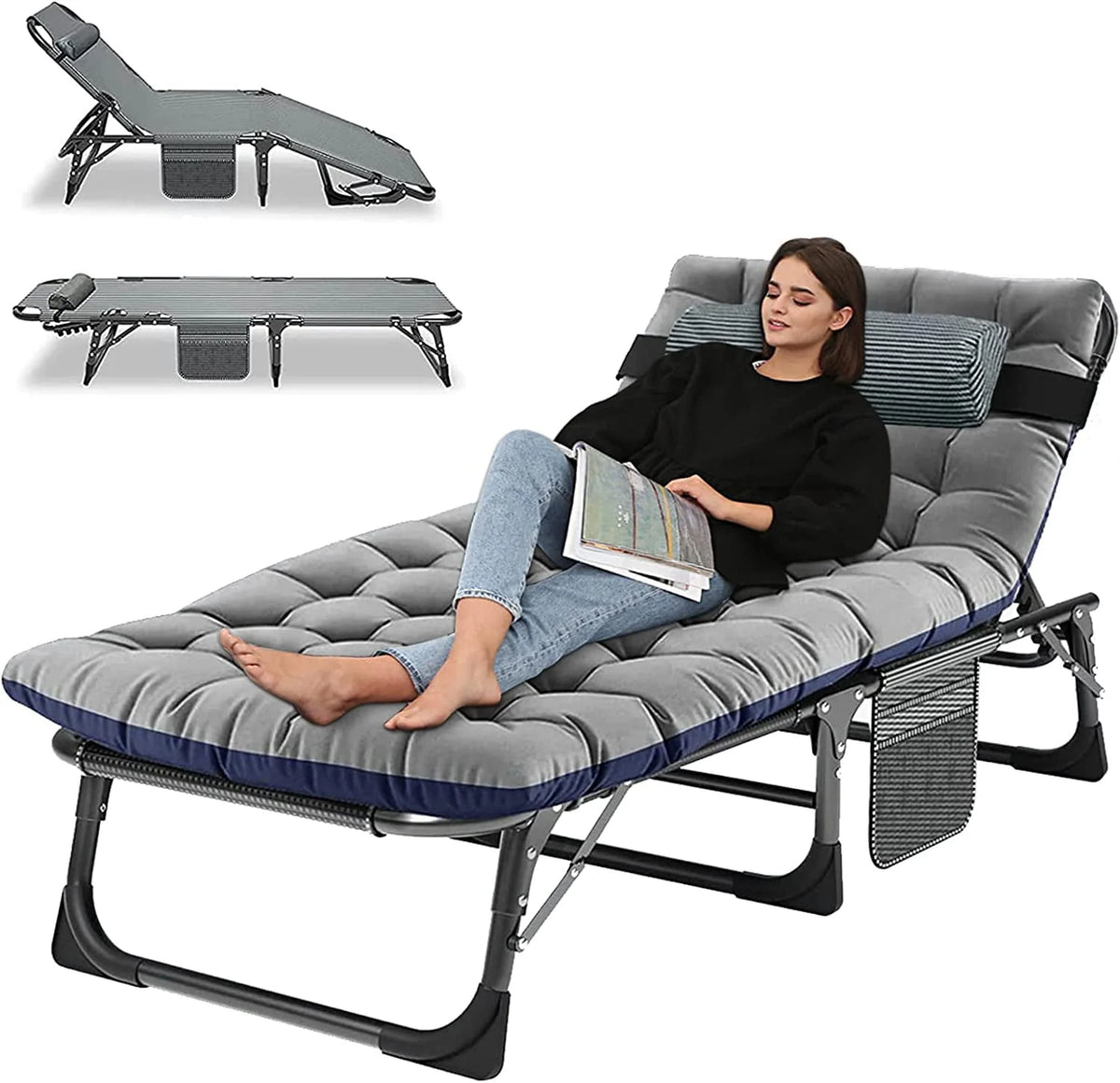 Portable Folding Camping Cot Bed with Mattress & Pillow M19637