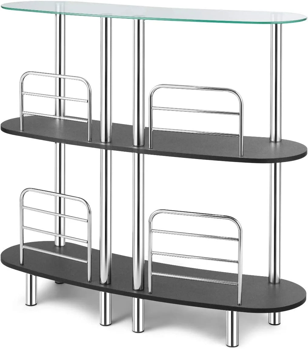 3-Tier Glass Liquor Bar Cabinet with Tempered Glass Counter Top Z474