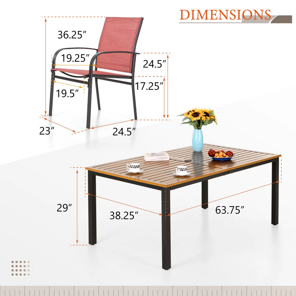 7 Piece Patio Dining Set with 6 Red Textilene Chairs B6184