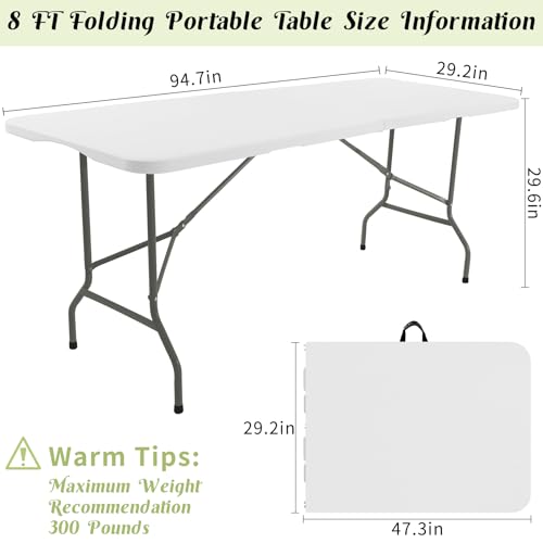 2 Pack 6 FT White Folding Plastic Table with Carrying Handle W2308