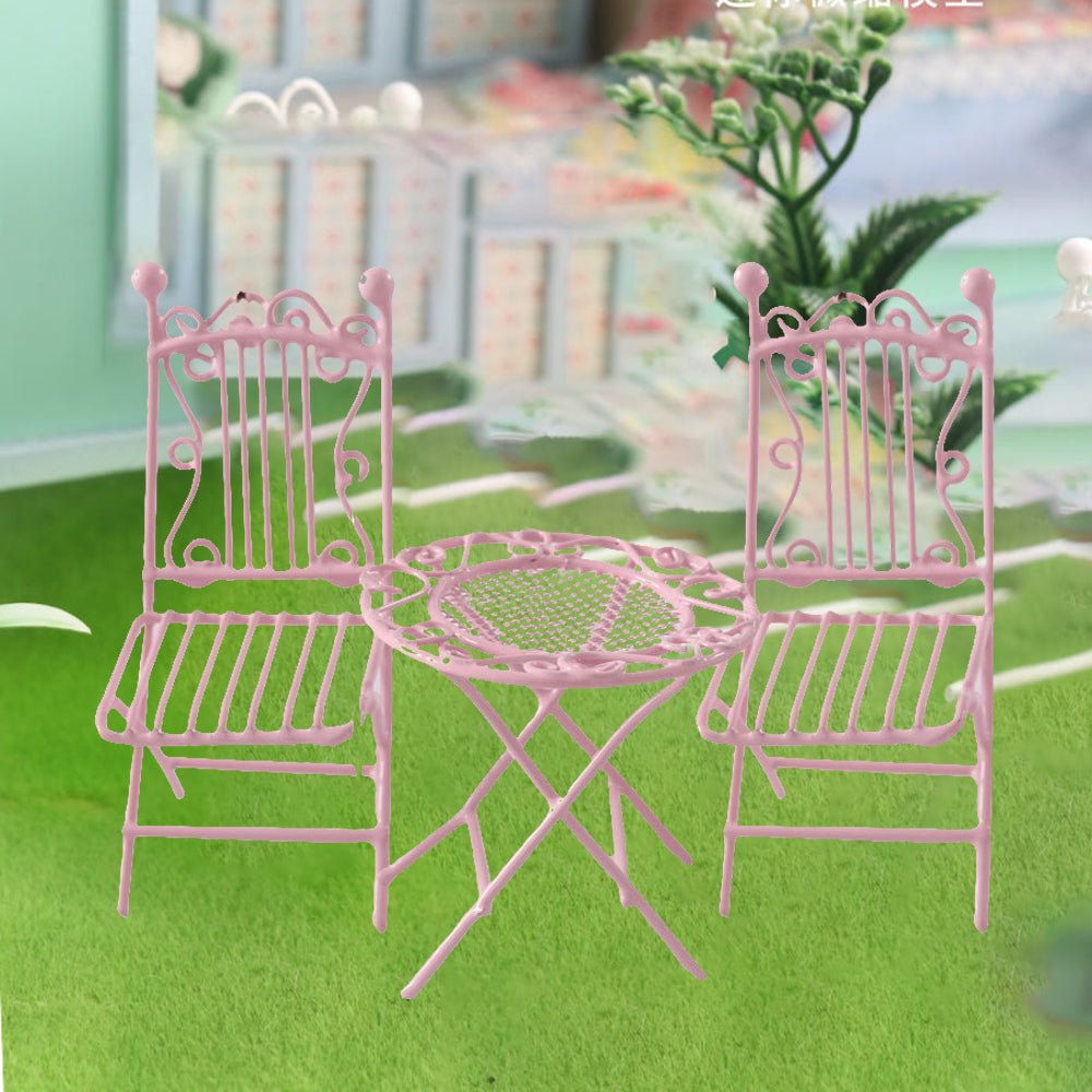 Miniature Metal Pink Table Chair for Dolls House Furniture S976324
