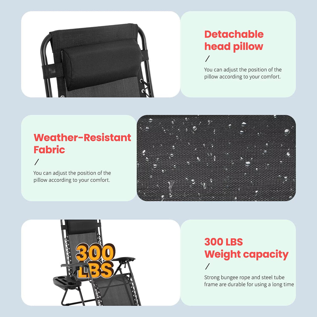 Black Zero Gravity Chair with Cup Holder and Pillow O8184