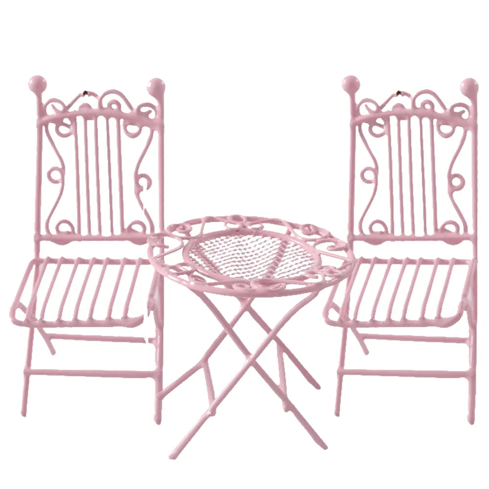 Miniature Metal Pink Table Chair for Dolls House Furniture S976324