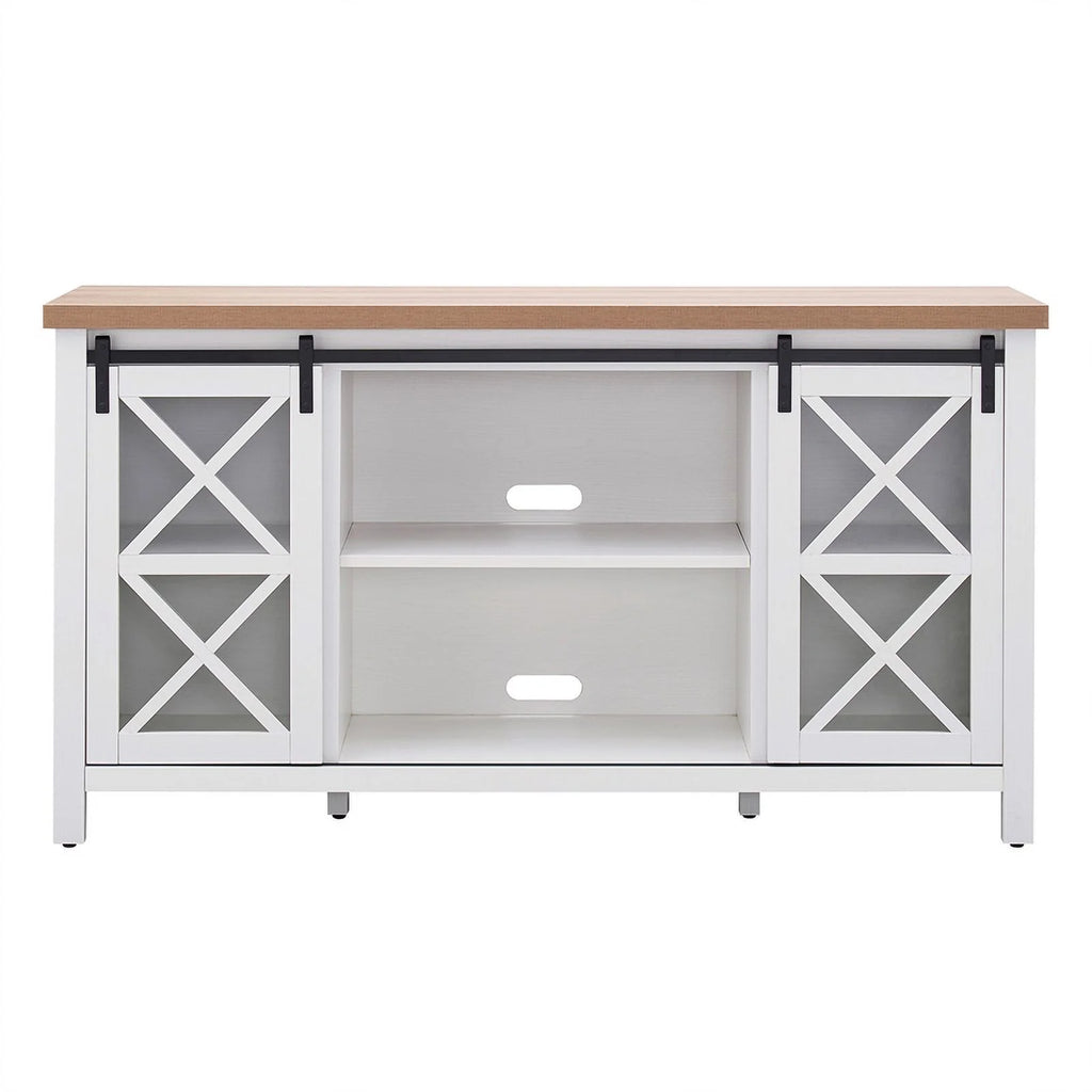 Mid-Century Wood 58" White and Golden Oak TV Stand Y442