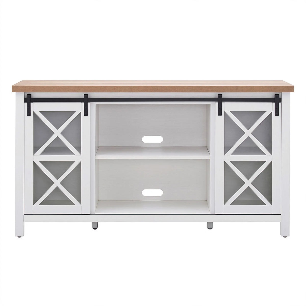 Mid-Century Wood 58" White and Golden Oak TV Stand Y442