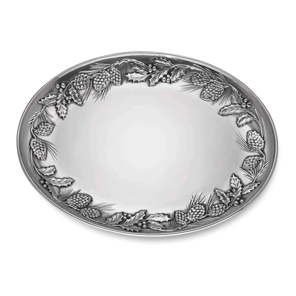 Holiday Metal Pinecone Holly Platter L31079