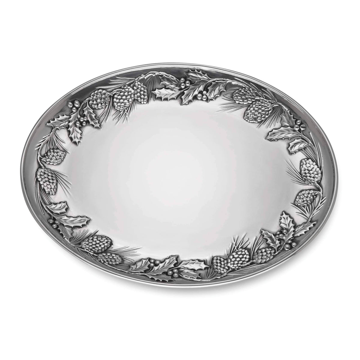 Holiday Metal Pinecone Holly Platter L31079