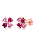 18K Rose Gold Plated Silver Pink Moissanite Red Created Ruby White Lab Grown Diamond Earrings 2.23 Cttw Heart Shape 4MM B45576