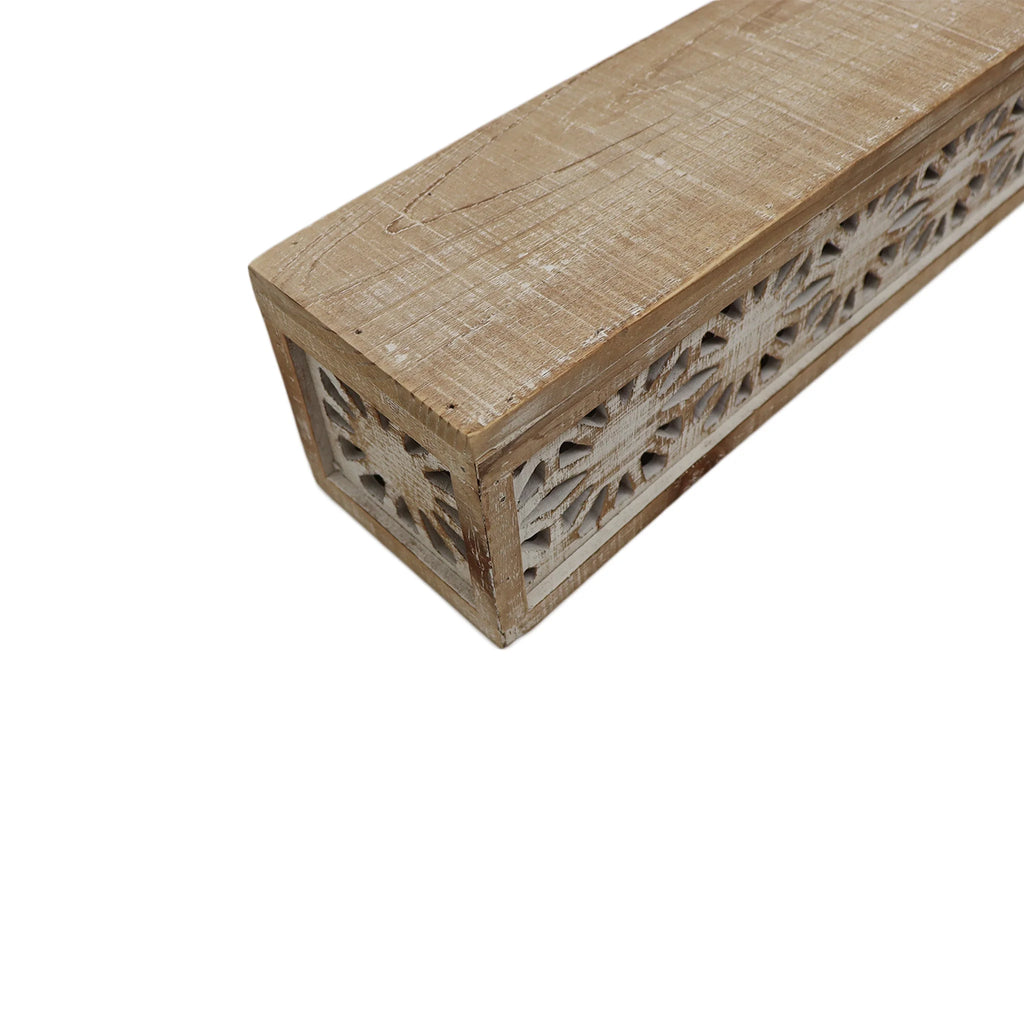 Hand-Carved Wooden Floral-Patterned Floating Wall Shelf W134