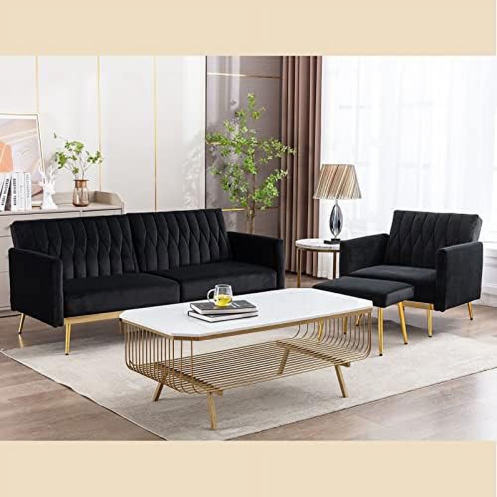 Black Velvet Single Sofa Chair with Ottoman S245226