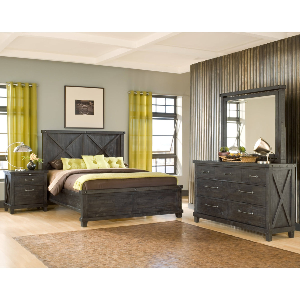 Cafe Full-Size Solid Wood Panel Bed L1182