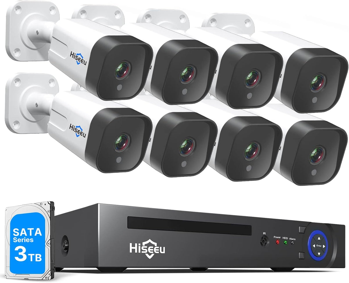 4K PoE 8CH 8MP NVR Security Camera System with 4Pcs Outdoor Bullet Cameras, 3TB Hard Drive, 100ft Night Vision, IP67 Waterproof Q391338